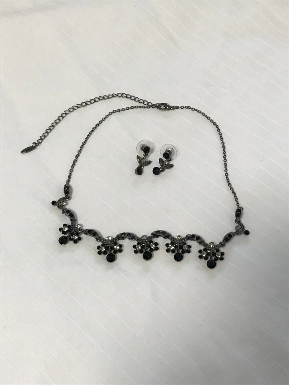 Y2K Gothic Victorian Black Clear Rhinestones Necklace & Matching Earrings